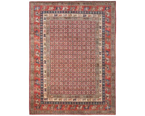 9x12 Ft Rust Aryana Afghan Hand Knotted Veg Dye Wool Area Rug